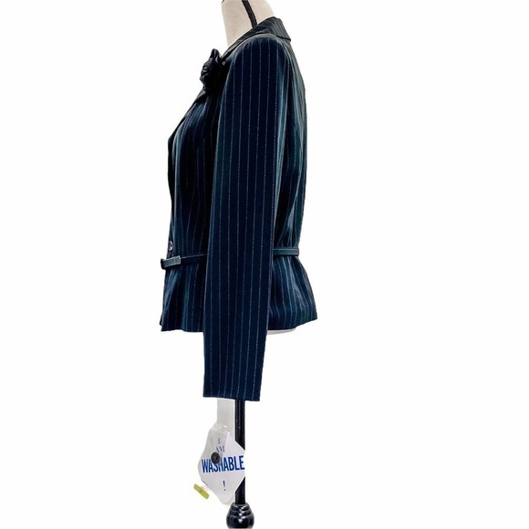 JULIAN Taylor Black White Pinstripe Jacket Size 14 - Picture 4 of 15